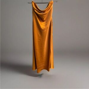 House of Harlow 1960 Burnt Orange Strapless Satin Midi Dress Medium